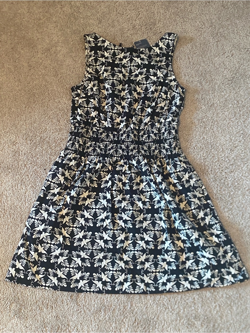 Universal Thread Black and White Birds Smocked Waist Dress